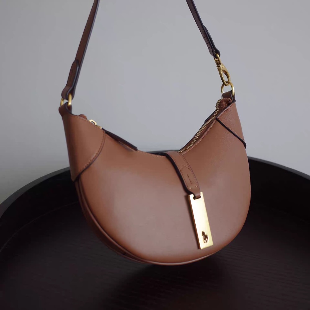 RL polo 腋下包 真皮包 手提肩背包 牛皮大包，Polo ID系列可頌包 磨砂真皮包 月牙包 高級復古麂皮絨 單肩-細節圖6