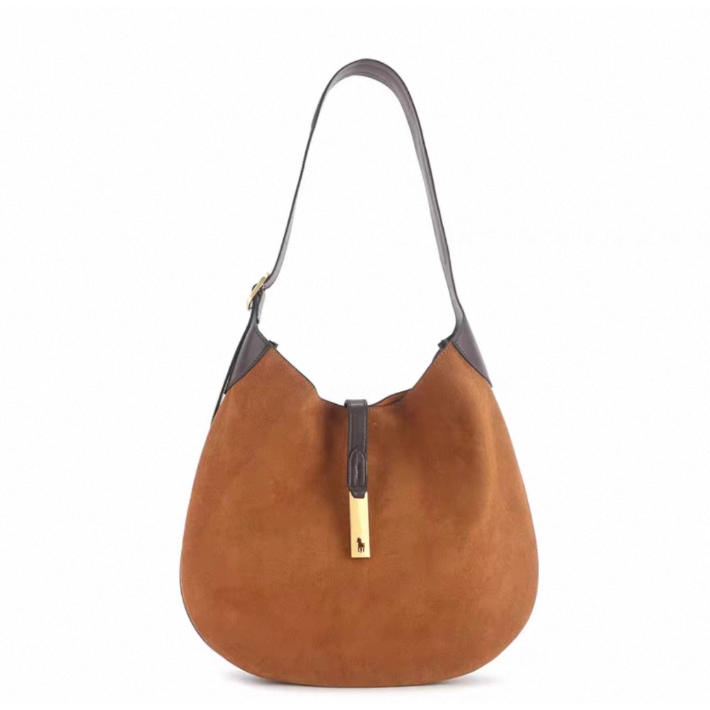 RL polo 腋下包 真皮包 手提肩背包 牛皮大包，Polo ID系列可頌包 磨砂真皮包 月牙包 高級復古麂皮絨 單肩-細節圖8