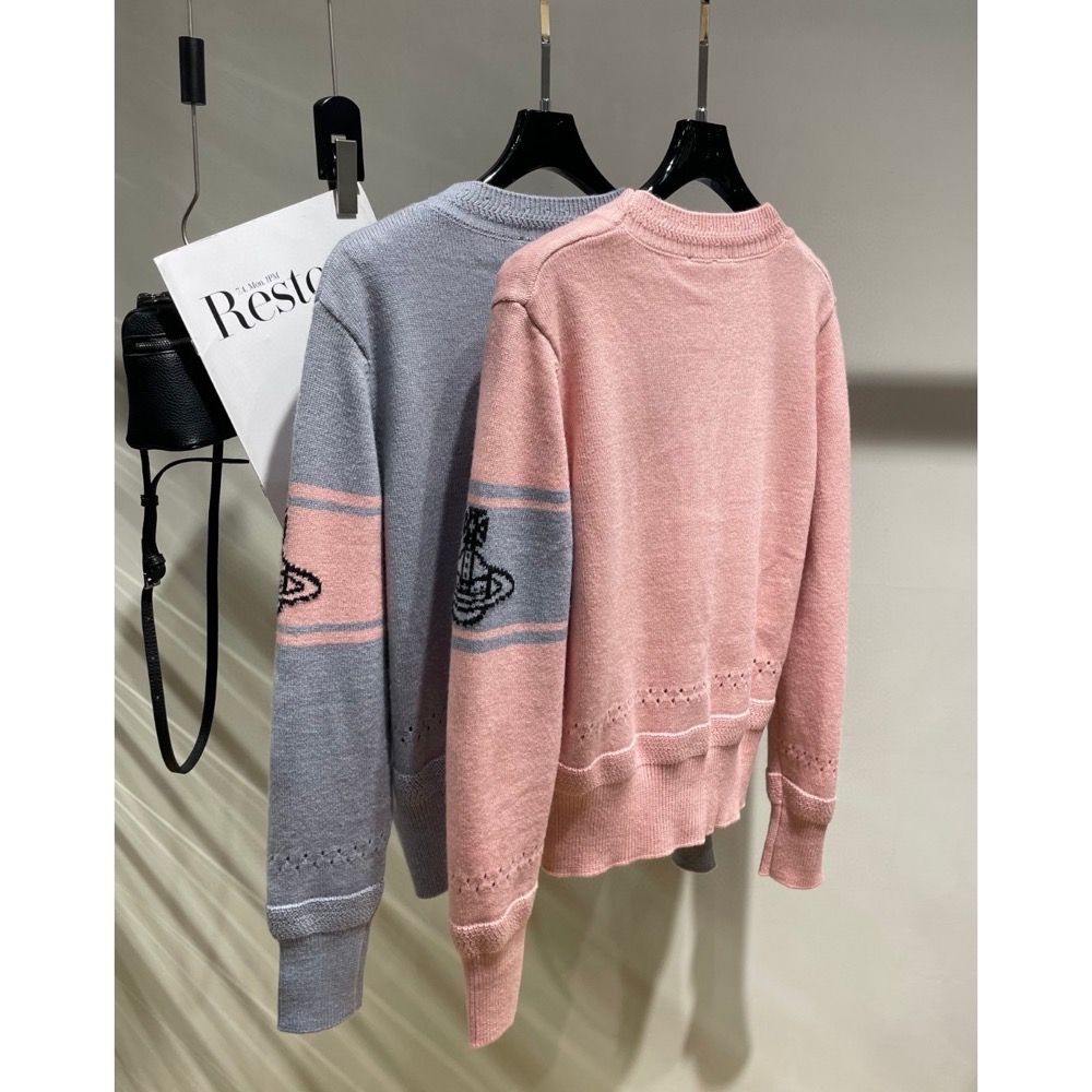 Vivienne Westwood 外套 土星撞色 V領顯瘦針織外套 小外套 羊毛開襟衫 學院風穿搭 穿搭必備 灰色 粉-細節圖7