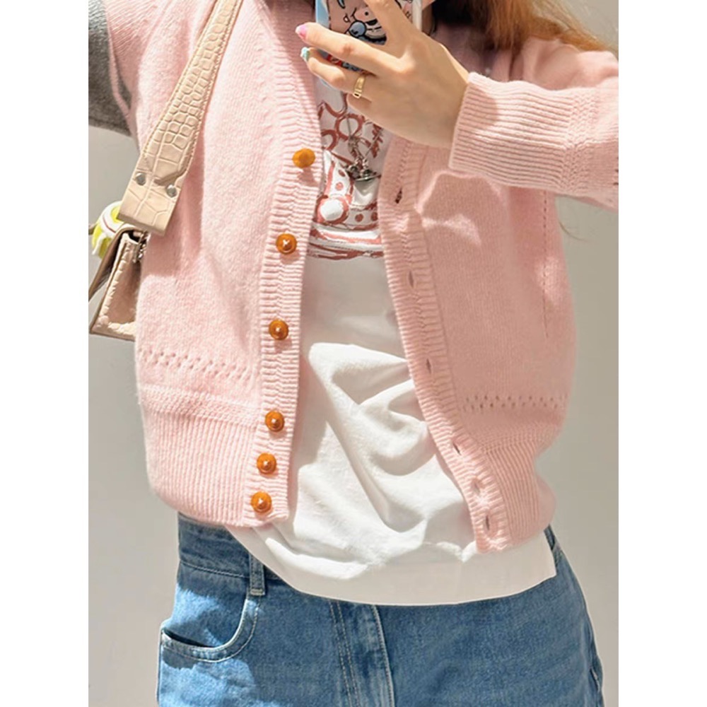 Vivienne Westwood 外套 土星撞色 V領顯瘦針織外套 小外套 羊毛開襟衫 學院風穿搭 穿搭必備 灰色 粉-細節圖10