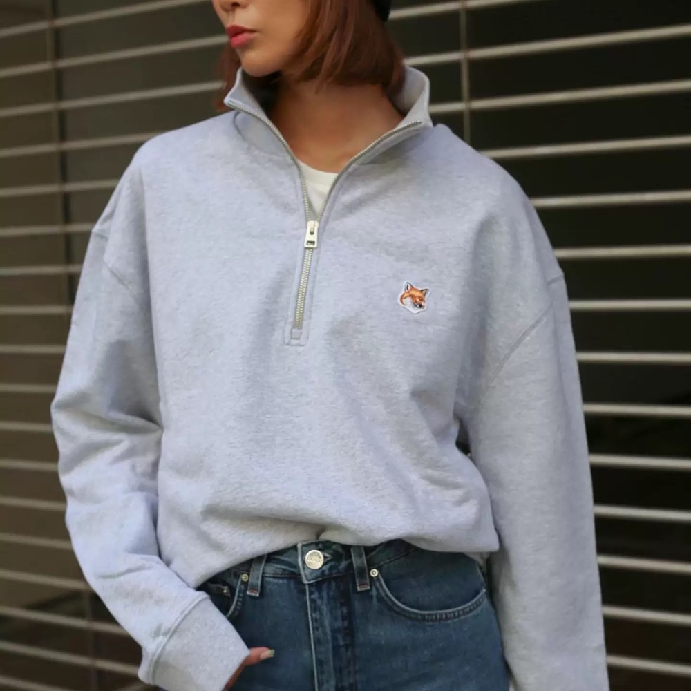 MK 法國🇫🇷小狐狸美式復古半拉鏈長袖T恤 上衣 衛衣 大學T，經典熱賣款，百搭基本款，實穿 怎麼搭都可以的 法國-細節圖2