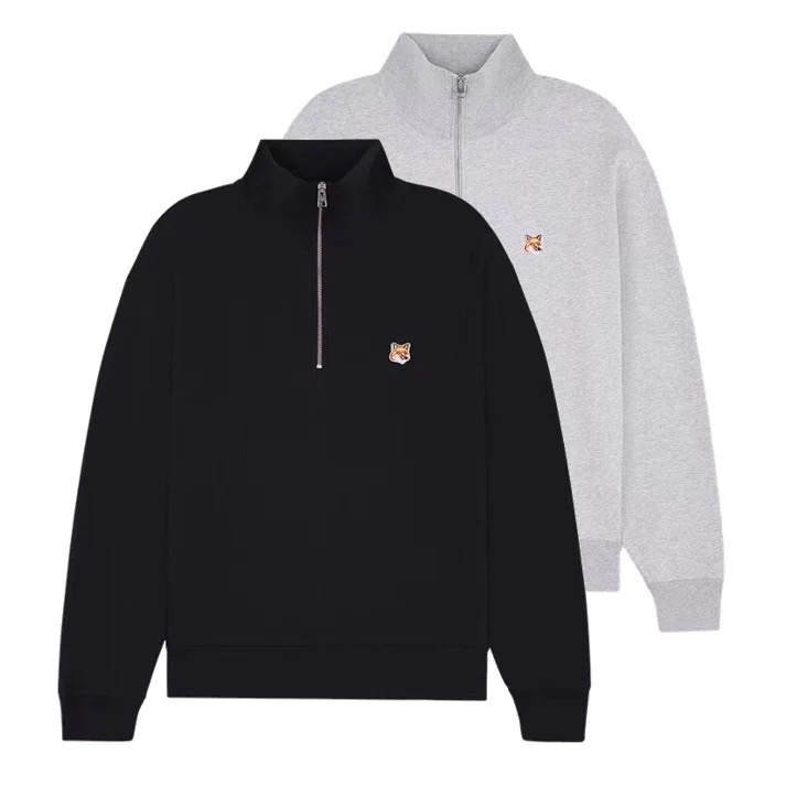 MK 法國🇫🇷小狐狸美式復古半拉鏈長袖T恤 上衣 衛衣 大學T，經典熱賣款，百搭基本款，實穿 怎麼搭都可以的 法國-細節圖6