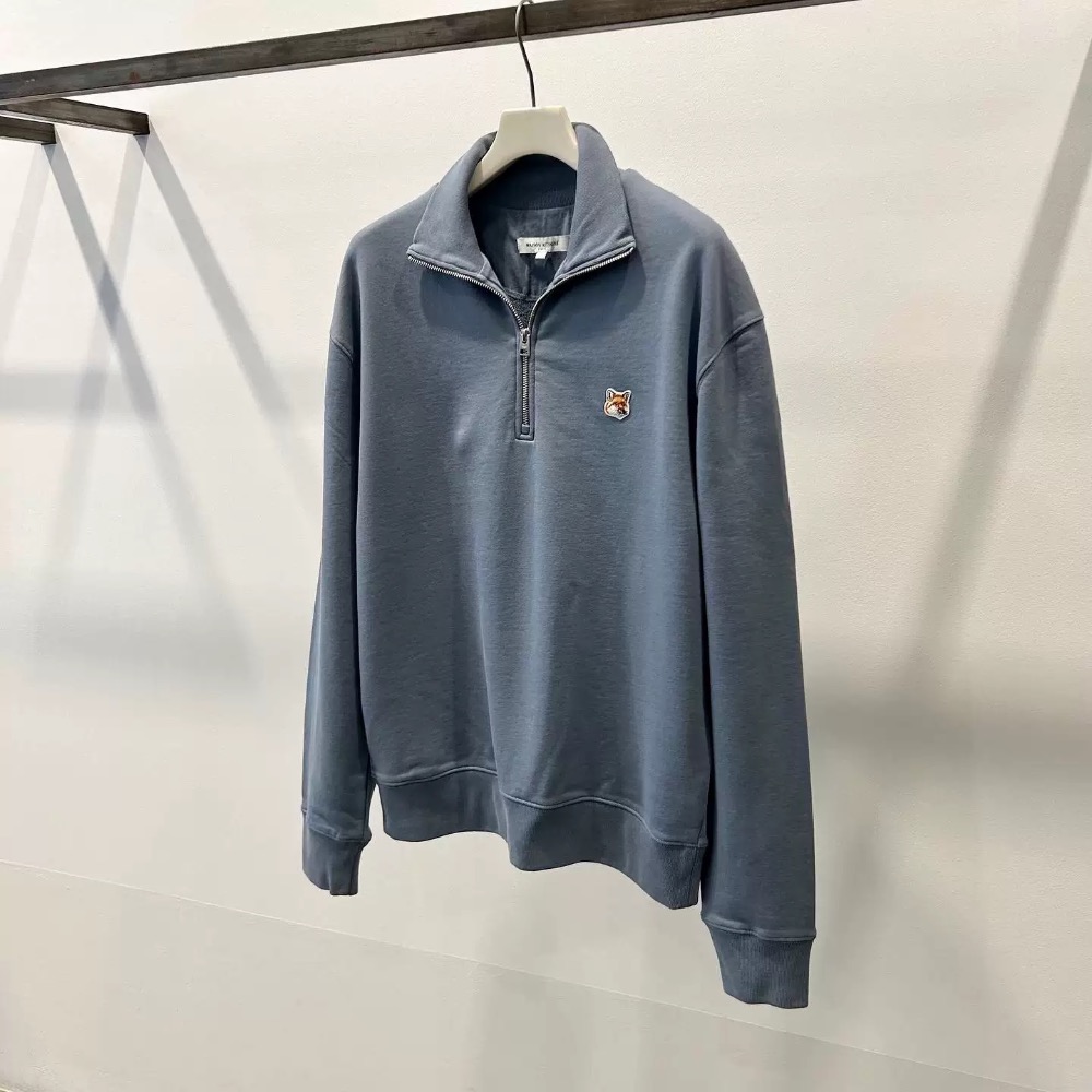 MK 法國🇫🇷小狐狸美式復古半拉鏈長袖T恤 上衣 衛衣 大學T，經典熱賣款，百搭基本款，實穿 怎麼搭都可以的 法國-細節圖7