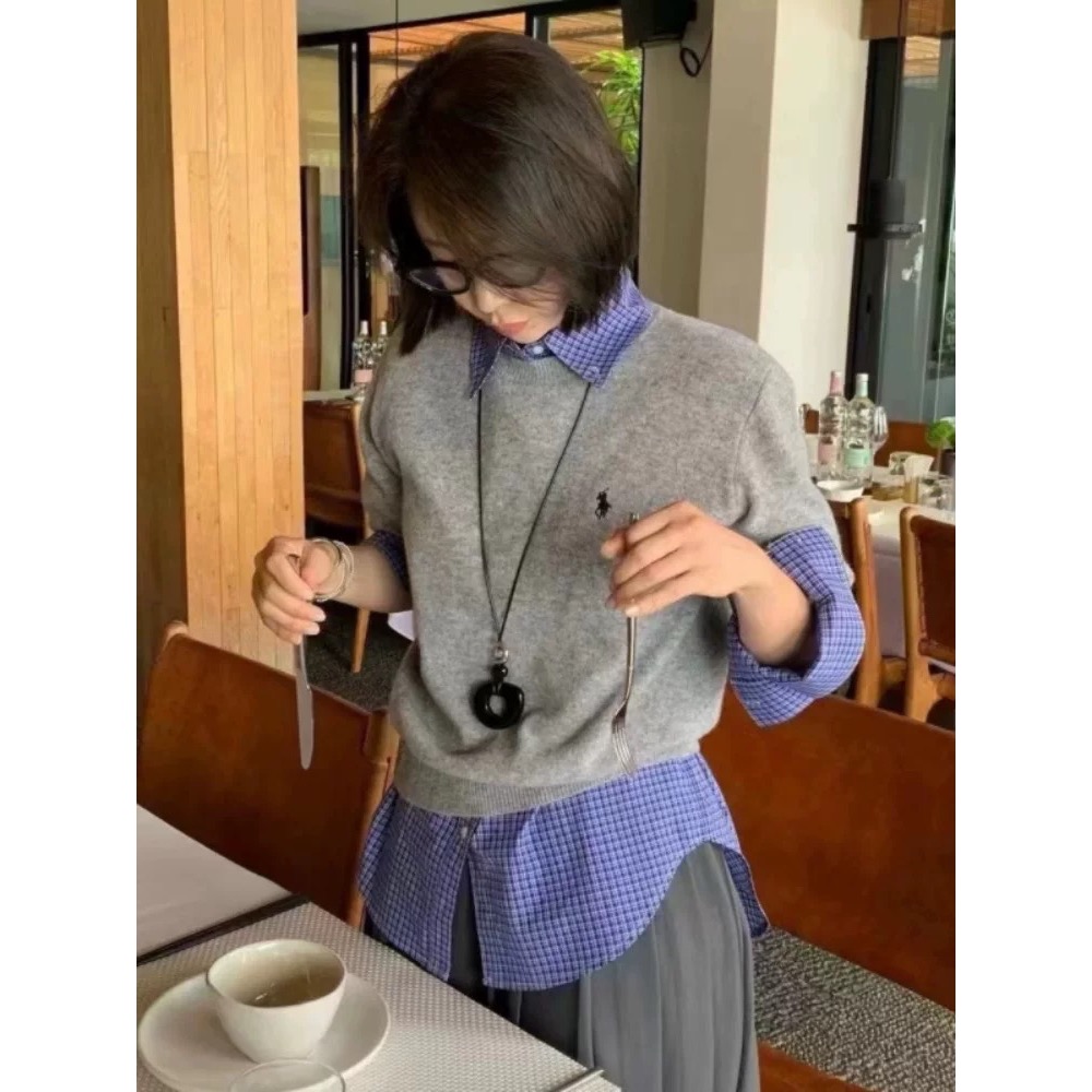 RL polo 針織衫 T恤 上衣 鄂爾多斯產100純桑蠶絲刺繡t恤 短袖上衣 圓領針織衫 修身 顏色都好美！四季款百搭-細節圖2