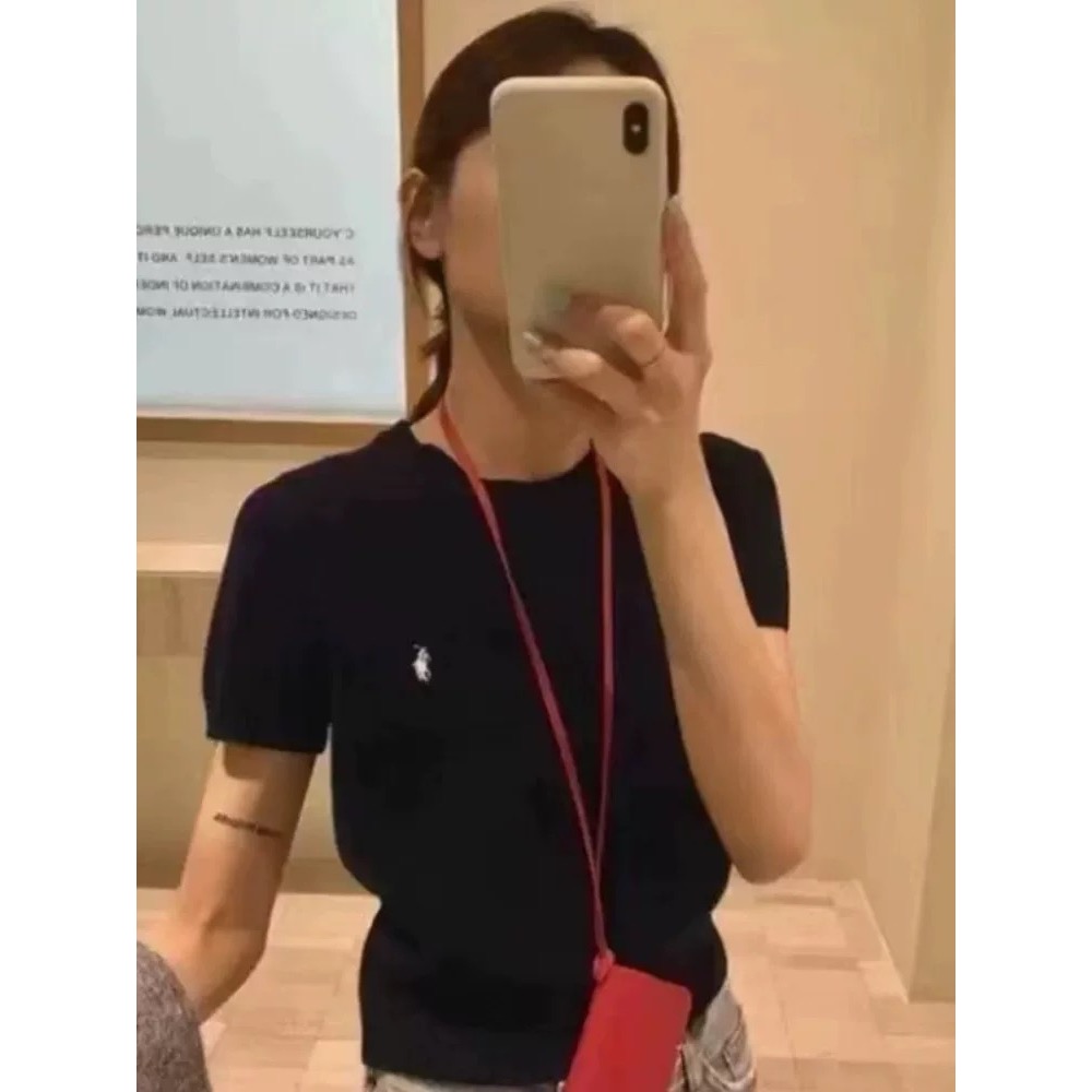 RL polo 針織衫 T恤 上衣 鄂爾多斯產100純桑蠶絲刺繡t恤 短袖上衣 圓領針織衫 修身 顏色都好美！四季款百搭-細節圖4