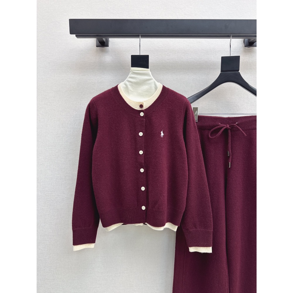 RL polo 套裝 針織外套 長褲 闊腿褲 休閒褲 清爽有氣質 慵懶羊毛套裝 假兩件經典刺繡針織開衫+鬆緊腰闊腿褲 百-細節圖3