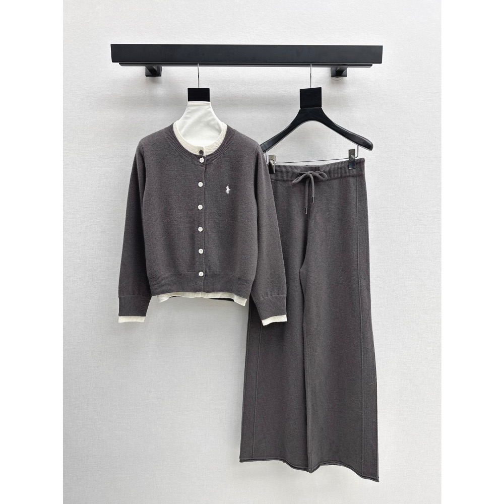 RL polo 套裝 針織外套 長褲 闊腿褲 休閒褲 清爽有氣質 慵懶羊毛套裝 假兩件經典刺繡針織開衫+鬆緊腰闊腿褲 百-細節圖6