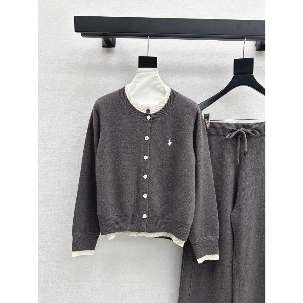 RL polo 套裝 針織外套 長褲 闊腿褲 休閒褲 清爽有氣質 慵懶羊毛套裝 假兩件經典刺繡針織開衫+鬆緊腰闊腿褲 百-細節圖7