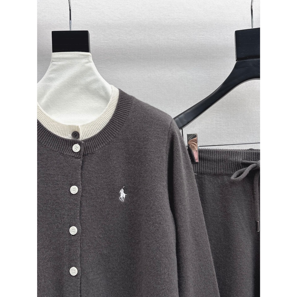 RL polo 套裝 針織外套 長褲 闊腿褲 休閒褲 清爽有氣質 慵懶羊毛套裝 假兩件經典刺繡針織開衫+鬆緊腰闊腿褲 百-細節圖9