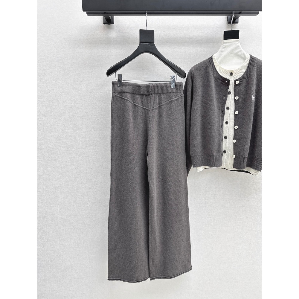 RL polo 套裝 針織外套 長褲 闊腿褲 休閒褲 清爽有氣質 慵懶羊毛套裝 假兩件經典刺繡針織開衫+鬆緊腰闊腿褲 百-細節圖11