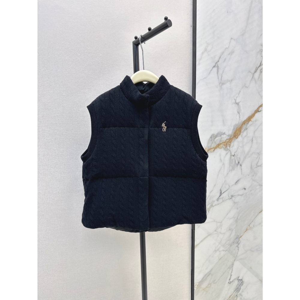 RL polo 立領羽絨外套 背心 馬甲 輕盈保暖麻花休閒美式穿搭  logo胸針圖案絎縫羽絨馬甲 壓線格工藝 經典H版-細節圖7