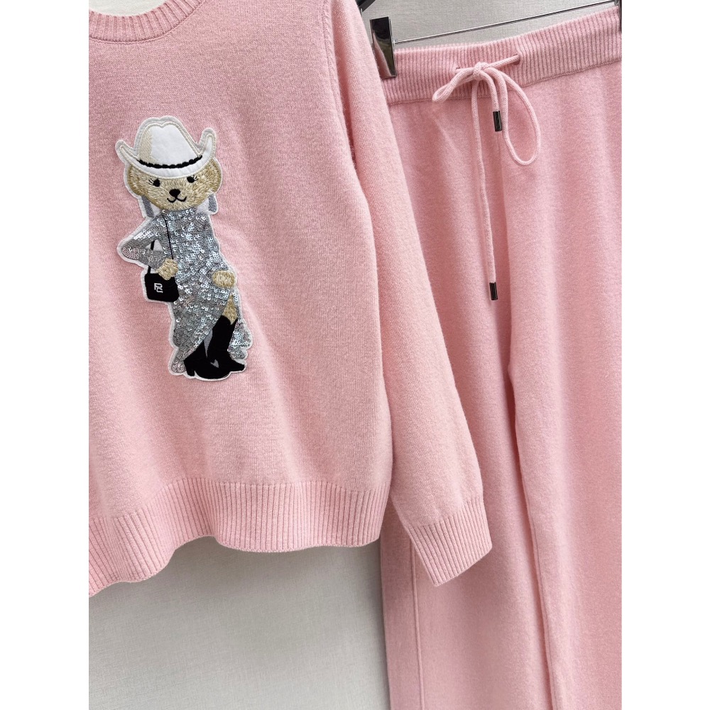 RL polo 套裝 針織外套 長褲 闊腿褲 休閒褲 清爽有氣質 慵懶羊毛套裝 慵懶風羊毛套裝減齡小熊針織毛衣-細節圖3