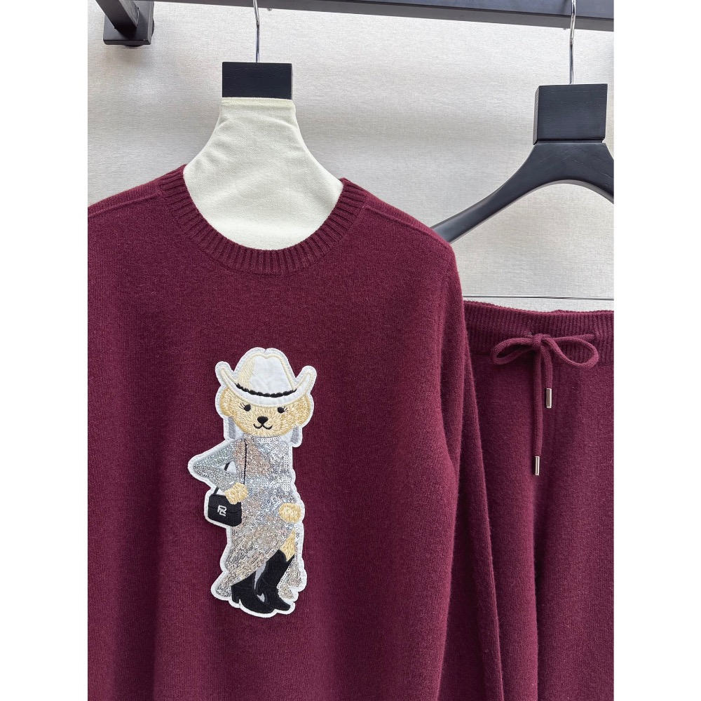 RL polo 套裝 針織外套 長褲 闊腿褲 休閒褲 清爽有氣質 慵懶羊毛套裝 慵懶風羊毛套裝減齡小熊針織毛衣-細節圖6