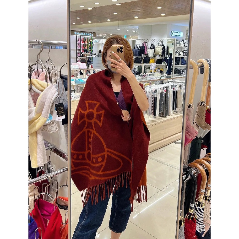 Vivienne Westwood 圍巾 披肩 土星羊絨流蘇圍巾🧣雙面提花 雙面可以用 真的又暖又好看 不僅是圍巾 還-細節圖7