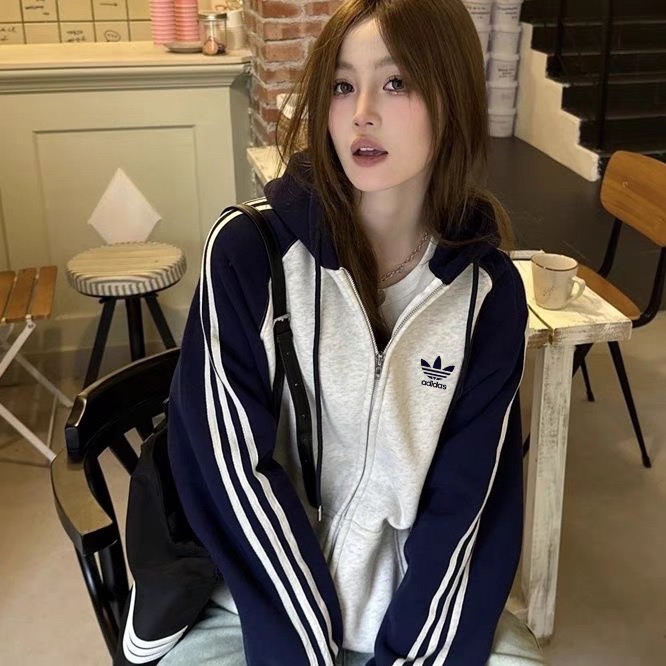 3款Adidas 外套 Vintage美式復古刺繡上衣 可甜可鹹 拉鍊開衫 純棉長袖外套 男女款 休閒拉鍊衛衣 一件你一-細節圖4