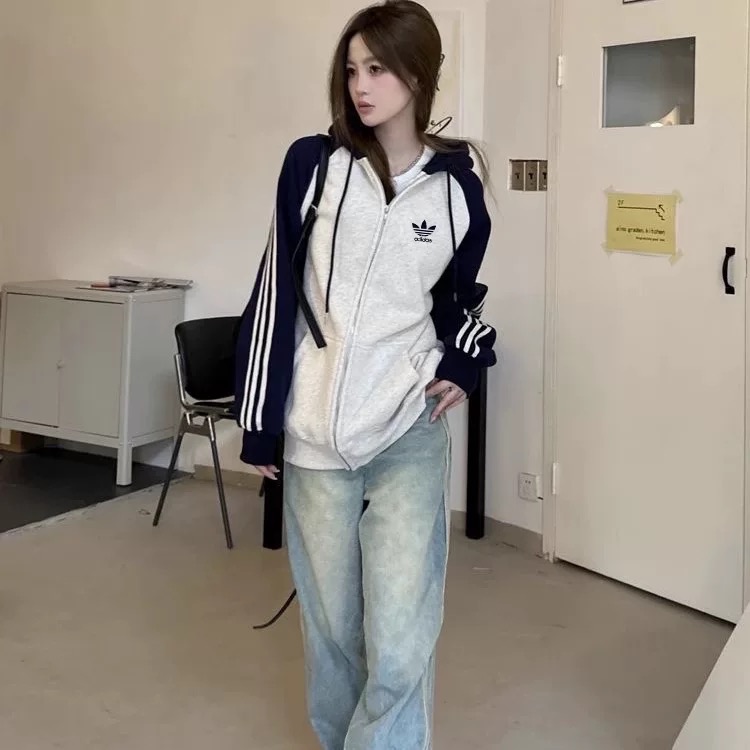 3款Adidas 外套 Vintage美式復古刺繡上衣 可甜可鹹 拉鍊開衫 純棉長袖外套 男女款 休閒拉鍊衛衣 一件你一-細節圖7