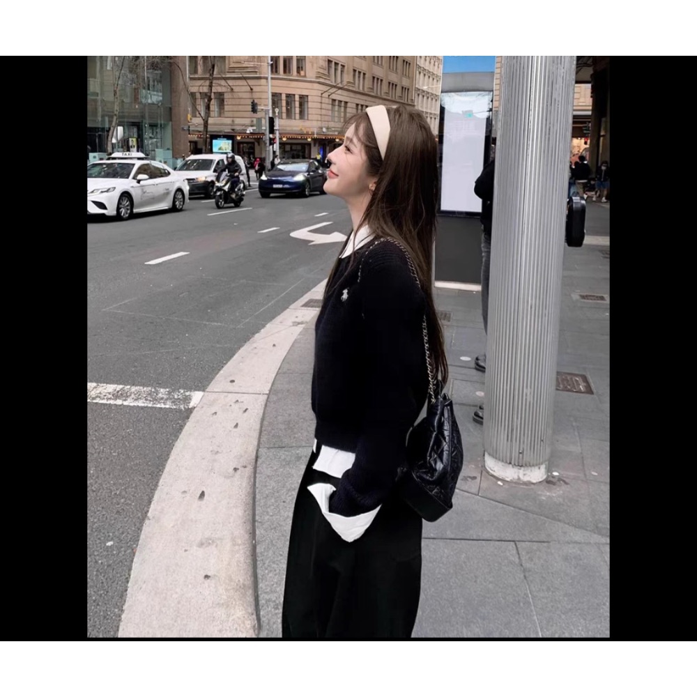 RL polo 套裝 針織衫 闊腿褲 休閒褲 裙子 短裙 返校生假兩件襯衫領拼接毛衣設計 秋冬針織衫 清爽有氣質  XS-細節圖9