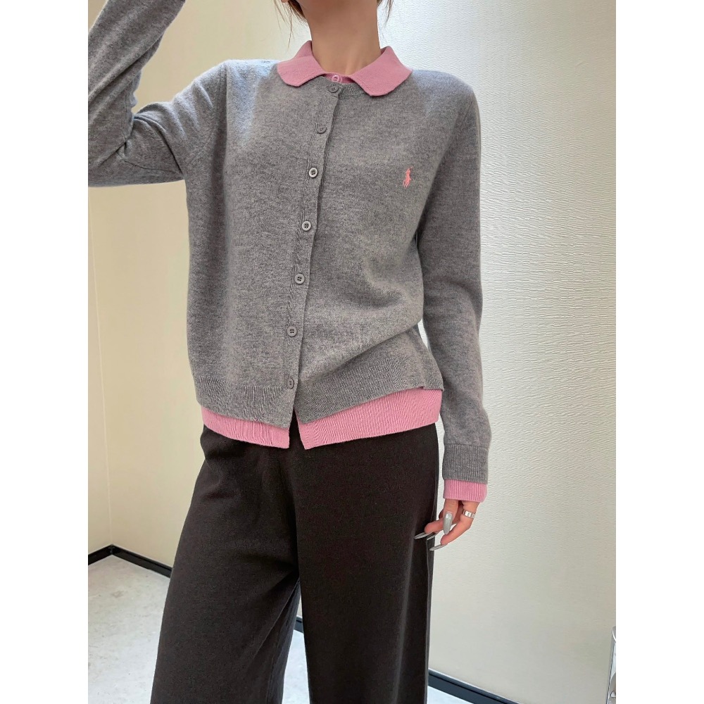 Polo RL 針織外套 小外套，假兩件娃娃翻領針織開衫，二合一設計，視覺效果可愛俏皮。百分百羊毛質感的針織更加保暖舒適-細節圖2