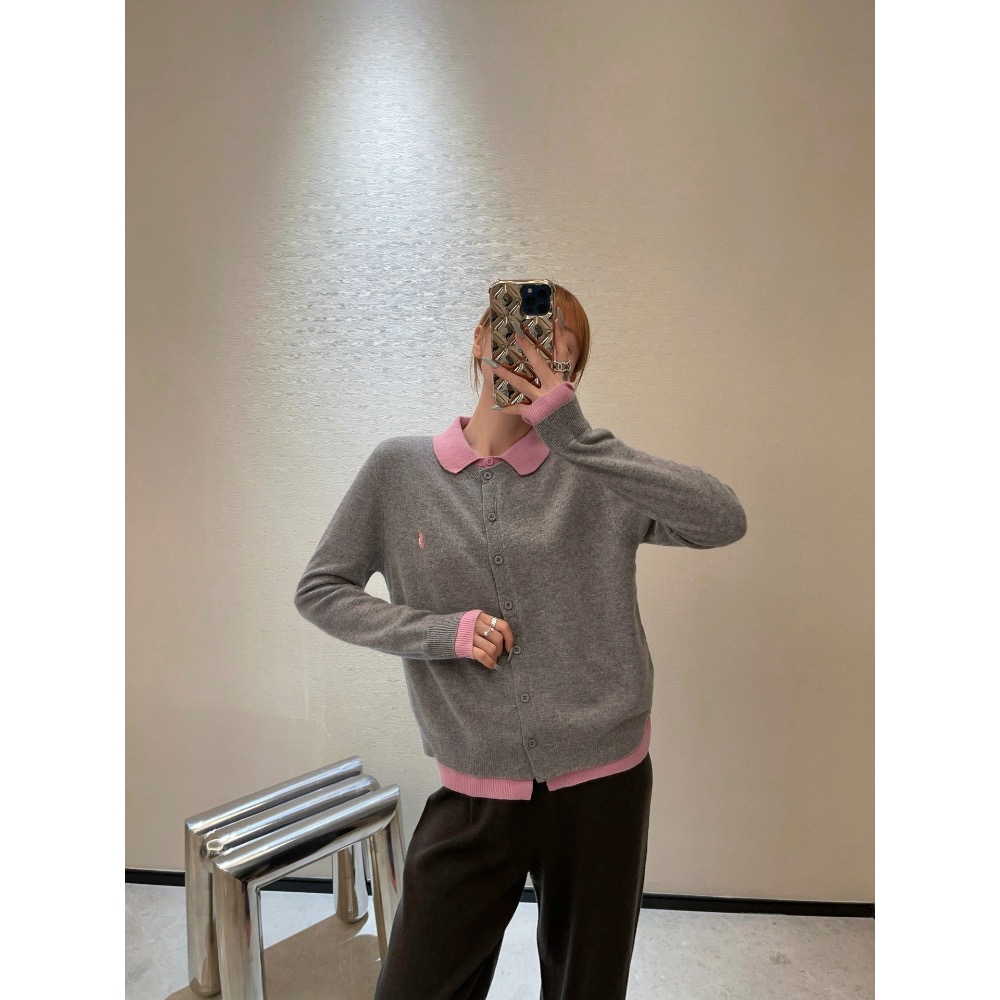 Polo RL 針織外套 小外套，假兩件娃娃翻領針織開衫，二合一設計，視覺效果可愛俏皮。百分百羊毛質感的針織更加保暖舒適-細節圖4