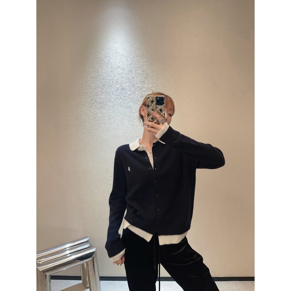 Polo RL 針織外套 小外套，假兩件娃娃翻領針織開衫，二合一設計，視覺效果可愛俏皮。百分百羊毛質感的針織更加保暖舒適-細節圖5