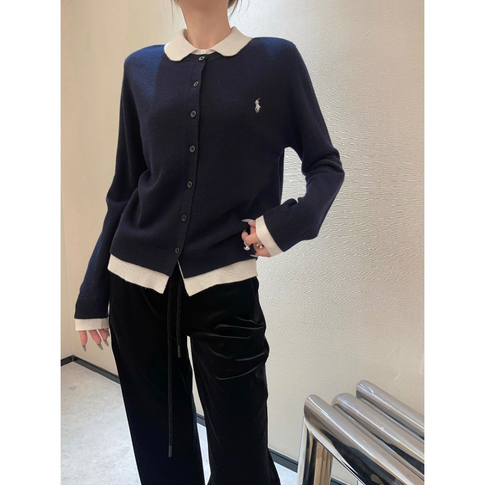 Polo RL 針織外套 小外套，假兩件娃娃翻領針織開衫，二合一設計，視覺效果可愛俏皮。百分百羊毛質感的針織更加保暖舒適-細節圖6