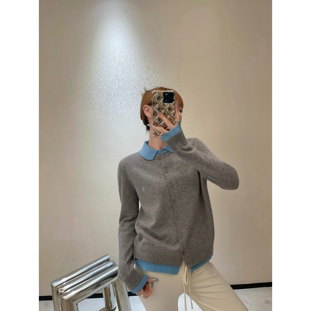 Polo RL 針織外套 小外套，假兩件娃娃翻領針織開衫，二合一設計，視覺效果可愛俏皮。百分百羊毛質感的針織更加保暖舒適-細節圖8