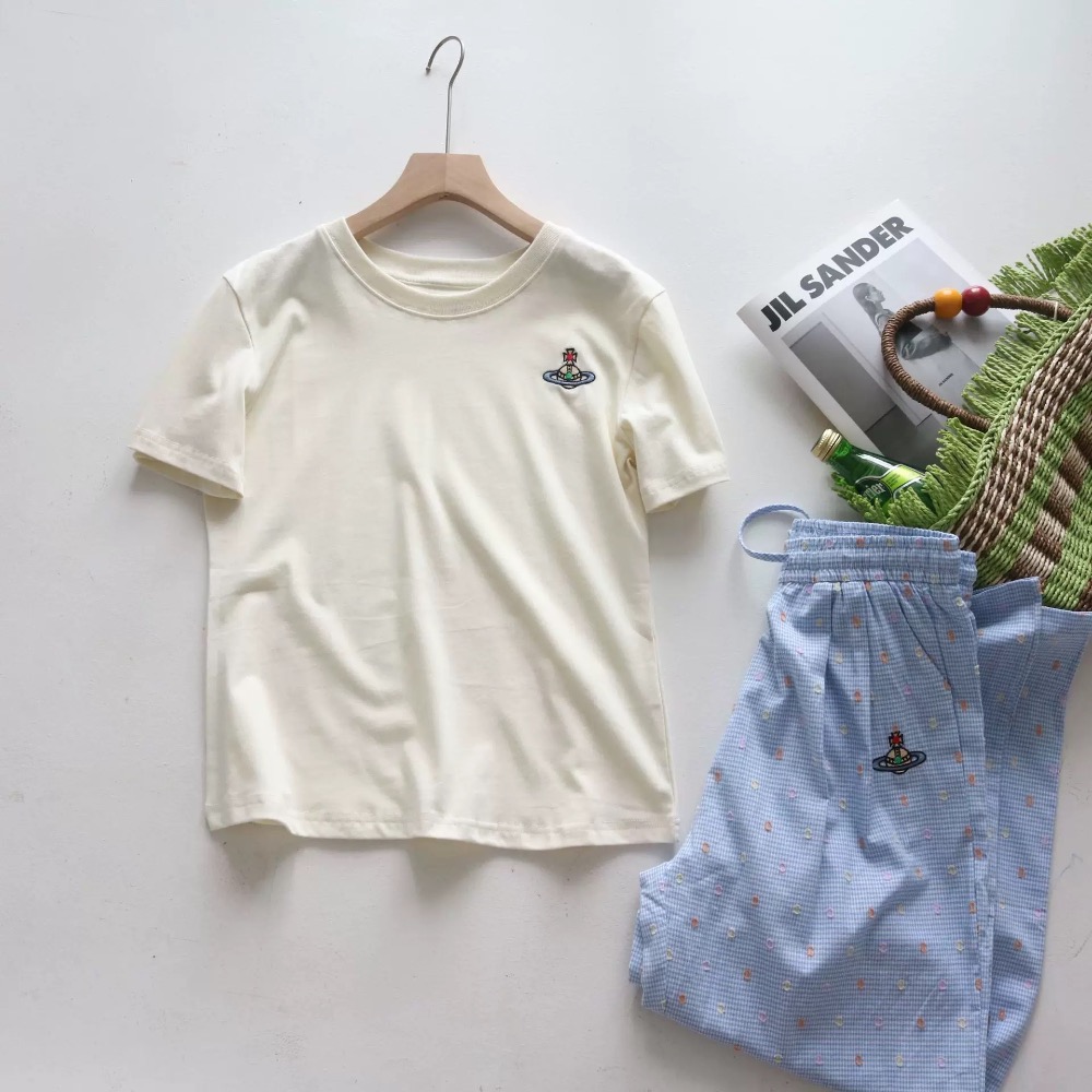 Viviennewestwood 休閒褲 闊腿褲 T恤 上衣 修身！打底單穿都美美的，土星經典刺繡LOGO，格紋及波點印-細節圖8