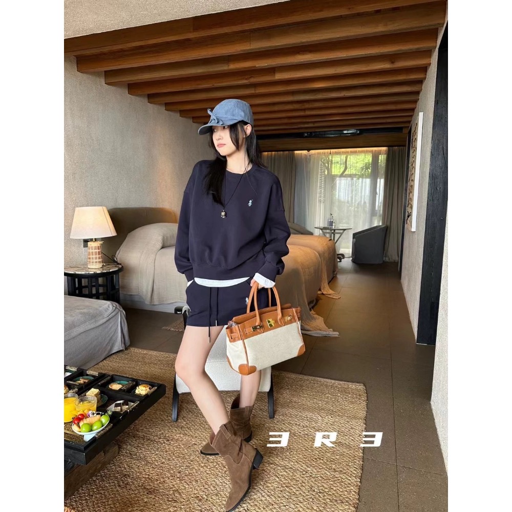RL polo 套裝 寬鬆長袖T 衛衣 休閒短裙子 上衣 經典款戰馬美式復古小馬標，清爽有氣質，實穿，分開搭也百搭  ✔-細節圖2