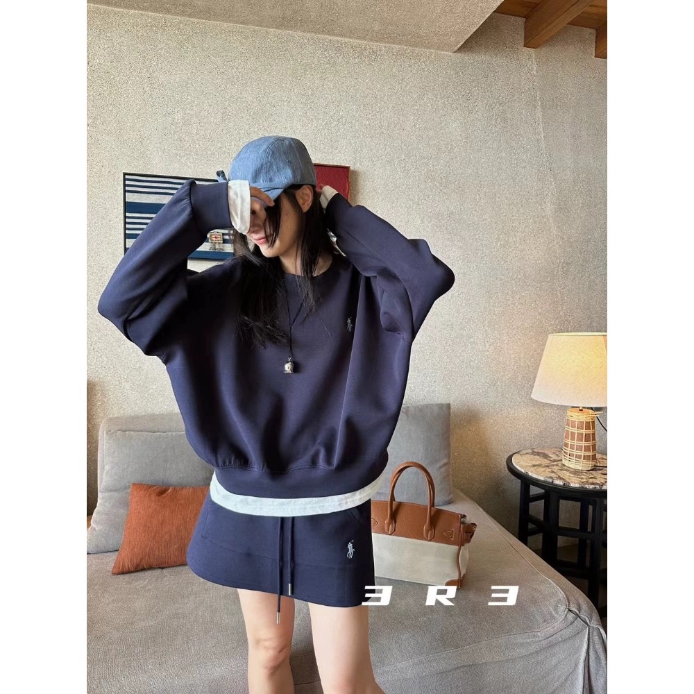 RL polo 套裝 寬鬆長袖T 衛衣 休閒短裙子 上衣 經典款戰馬美式復古小馬標，清爽有氣質，實穿，分開搭也百搭  ✔-細節圖3