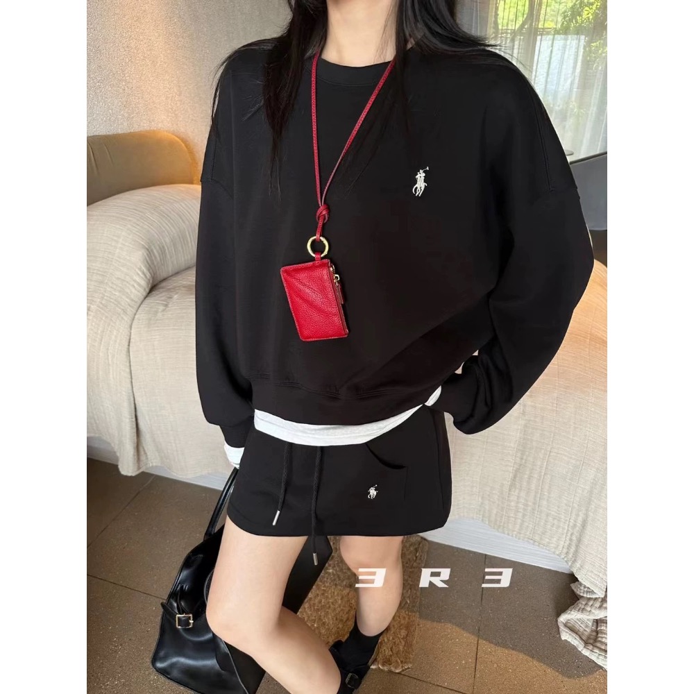 RL polo 套裝 寬鬆長袖T 衛衣 休閒短裙子 上衣 經典款戰馬美式復古小馬標，清爽有氣質，實穿，分開搭也百搭  ✔-細節圖5