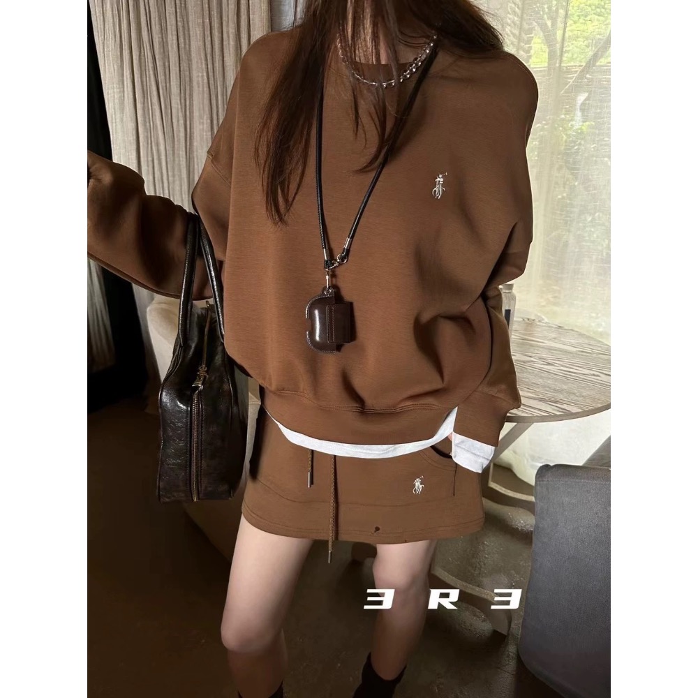 RL polo 套裝 寬鬆長袖T 衛衣 休閒短裙子 上衣 經典款戰馬美式復古小馬標，清爽有氣質，實穿，分開搭也百搭  ✔-細節圖7
