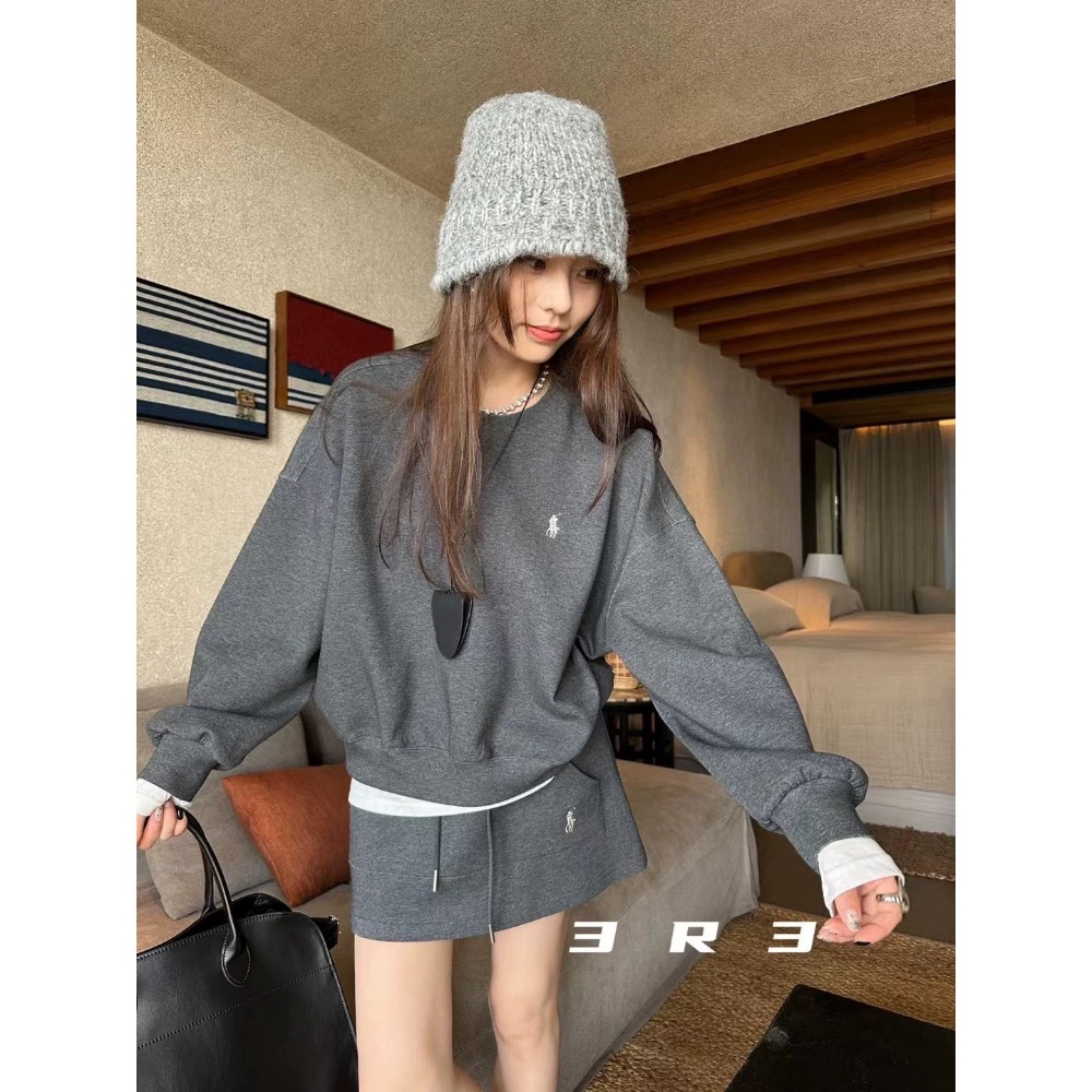 RL polo 套裝 寬鬆長袖T 衛衣 休閒短裙子 上衣 經典款戰馬美式復古小馬標，清爽有氣質，實穿，分開搭也百搭  ✔-細節圖9