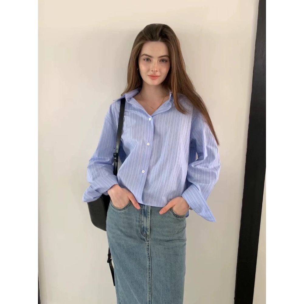 Acne 襯衫 小馬標 後背字母刺繡條紋襯衫，漂亮好氣質，單穿或當開衫小外套，防曬防風外套，戴個棒球帽，休閒又顯白顯瘦-細節圖2