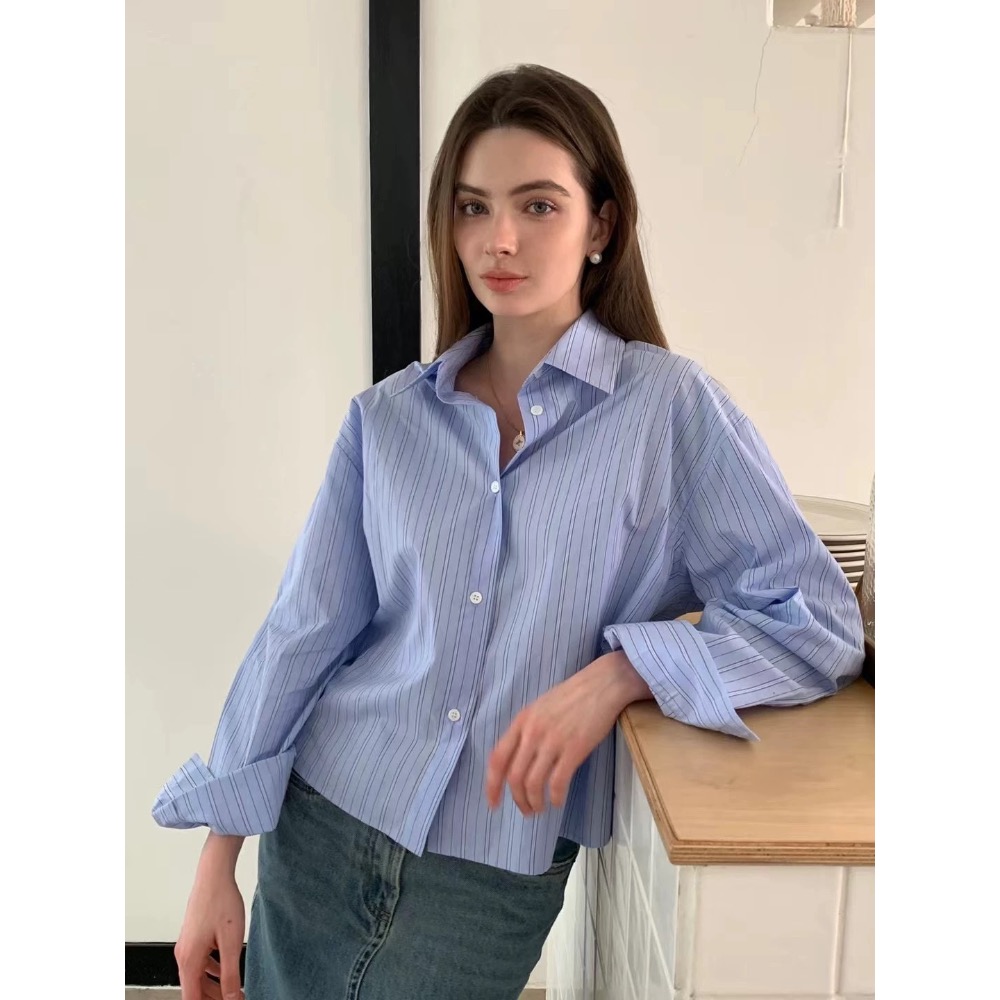 Acne 襯衫 小馬標 後背字母刺繡條紋襯衫，漂亮好氣質，單穿或當開衫小外套，防曬防風外套，戴個棒球帽，休閒又顯白顯瘦-細節圖3