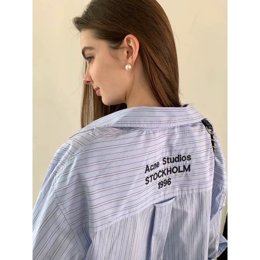 Acne 襯衫 小馬標 後背字母刺繡條紋襯衫，漂亮好氣質，單穿或當開衫小外套，防曬防風外套，戴個棒球帽，休閒又顯白顯瘦-細節圖4