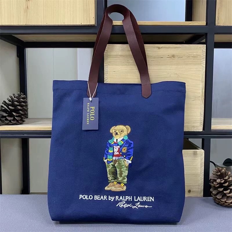 RL polo 托特包 購物袋 手提包 肩背包 大包，刺繡小熊帆布包 可愛萌個性熊bear通勤外出都方便 好氣質  下單-細節圖4