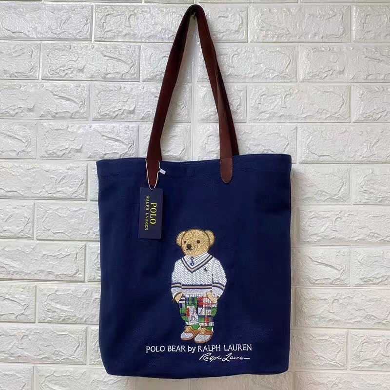 RL polo 托特包 購物袋 手提包 肩背包 大包，刺繡小熊帆布包 可愛萌個性熊bear通勤外出都方便 好氣質  下單-細節圖5