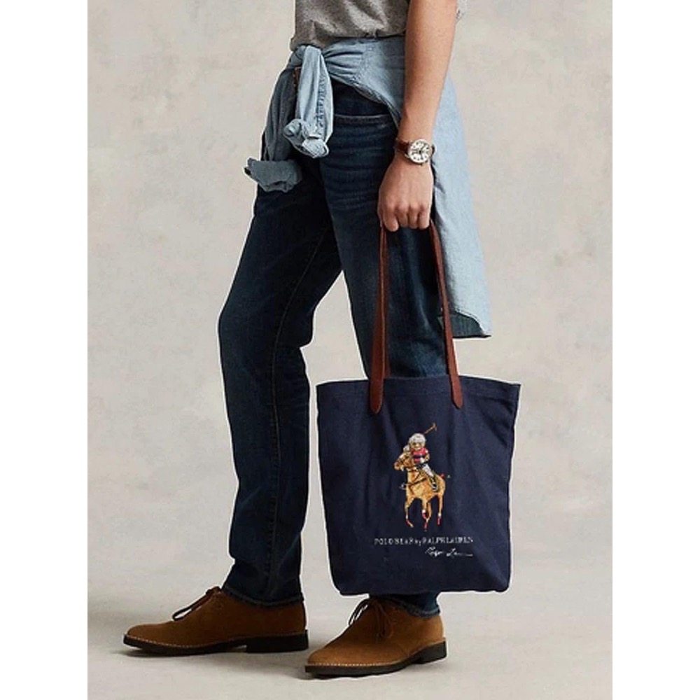 RL polo 托特包 購物袋 手提包 肩背包 大包，刺繡小熊帆布包 可愛萌個性熊bear通勤外出都方便 好氣質  下單-細節圖6