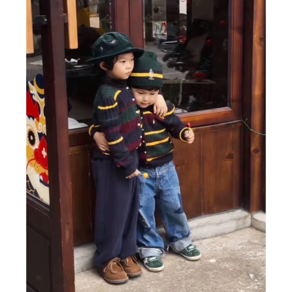 RL polo 針織衫 小外套 毛衣 好氣質小馬標毛衣外套 親子裝 兒童針織開襟衫 溫馨不對稱撞色條紋針織衫 圓領開襟衫-細節圖3