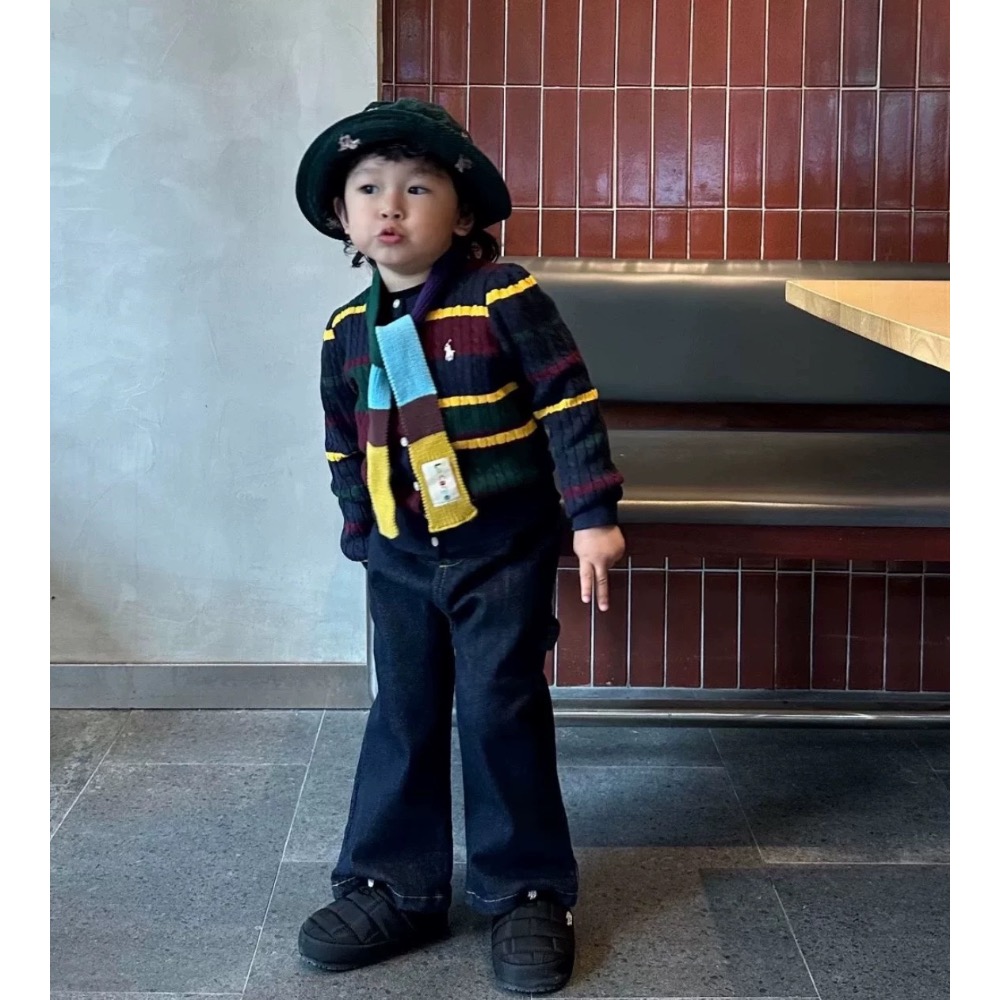 RL polo 針織衫 小外套 毛衣 好氣質小馬標毛衣外套 親子裝 兒童針織開襟衫 溫馨不對稱撞色條紋針織衫 圓領開襟衫-細節圖4