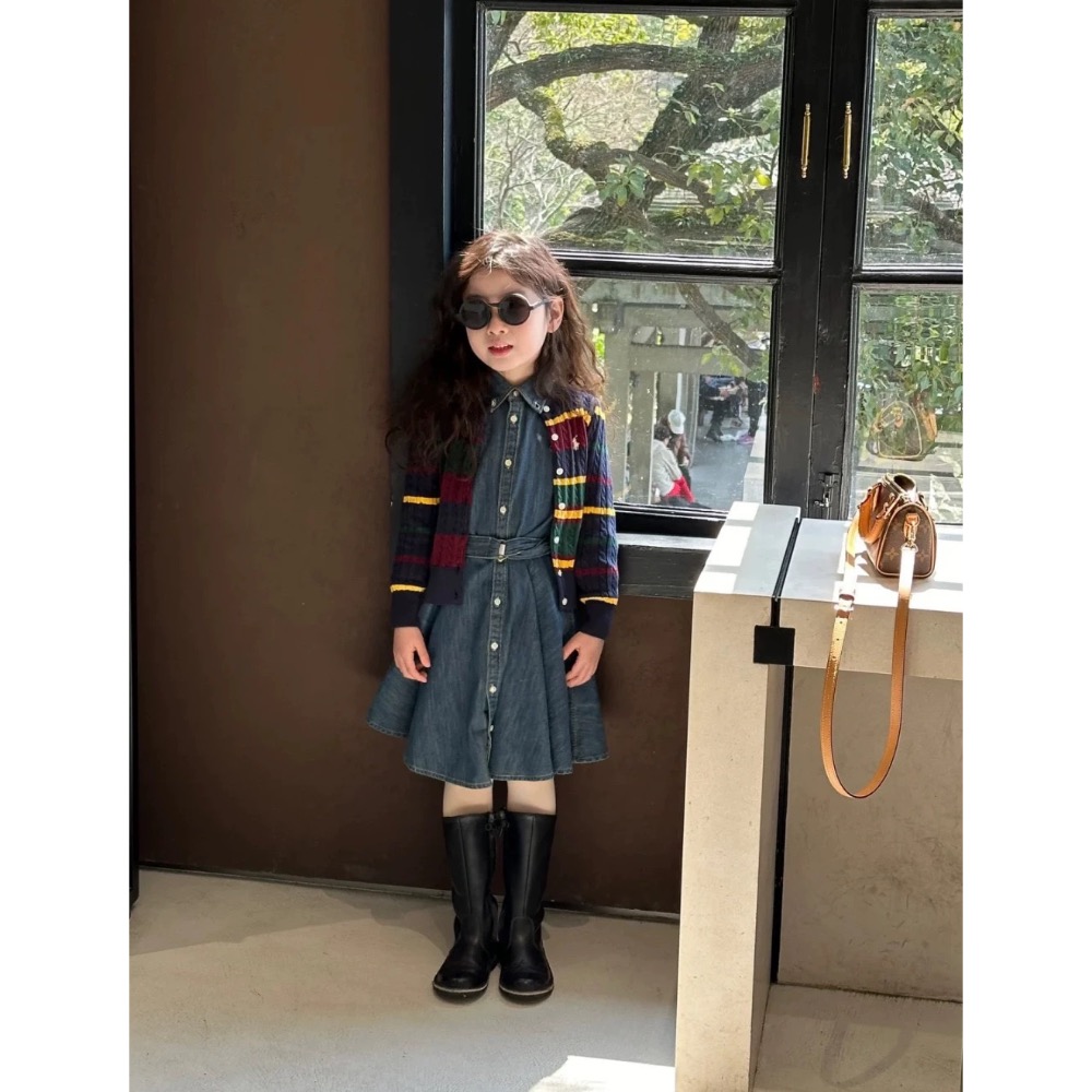 RL polo 針織衫 小外套 毛衣 好氣質小馬標毛衣外套 親子裝 兒童針織開襟衫 溫馨不對稱撞色條紋針織衫 圓領開襟衫-細節圖6