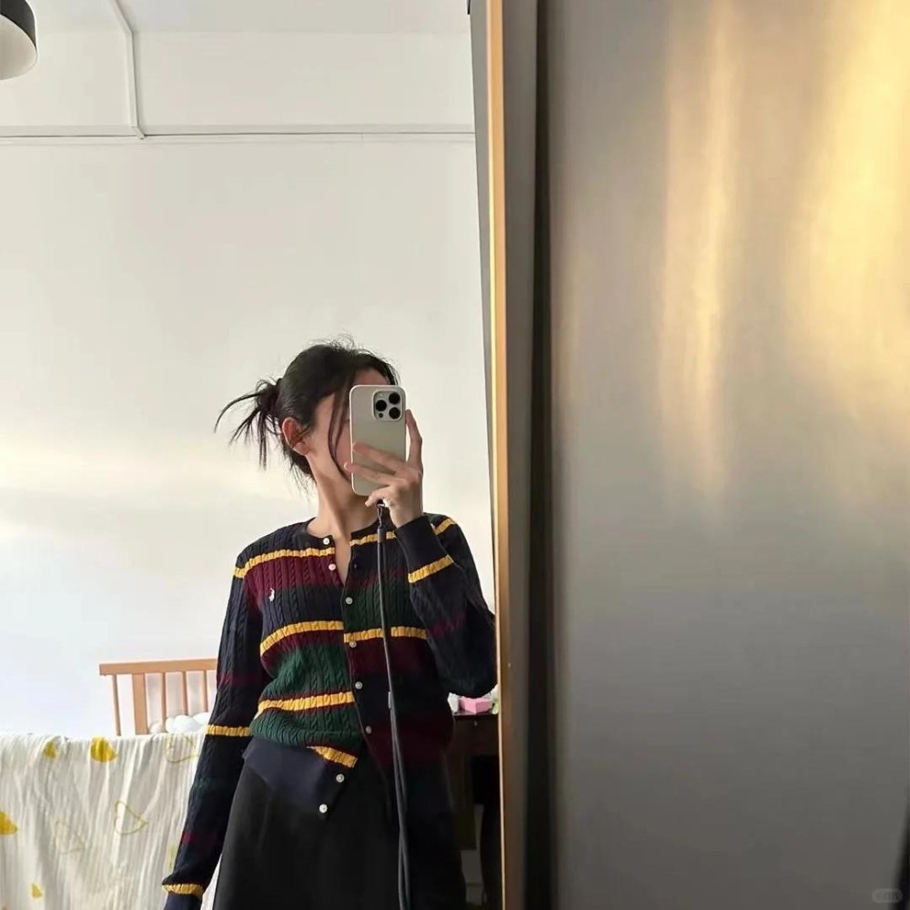 RL polo 針織衫 小外套 毛衣 好氣質小馬標毛衣外套 親子裝 兒童針織開襟衫 溫馨不對稱撞色條紋針織衫 圓領開襟衫-細節圖7