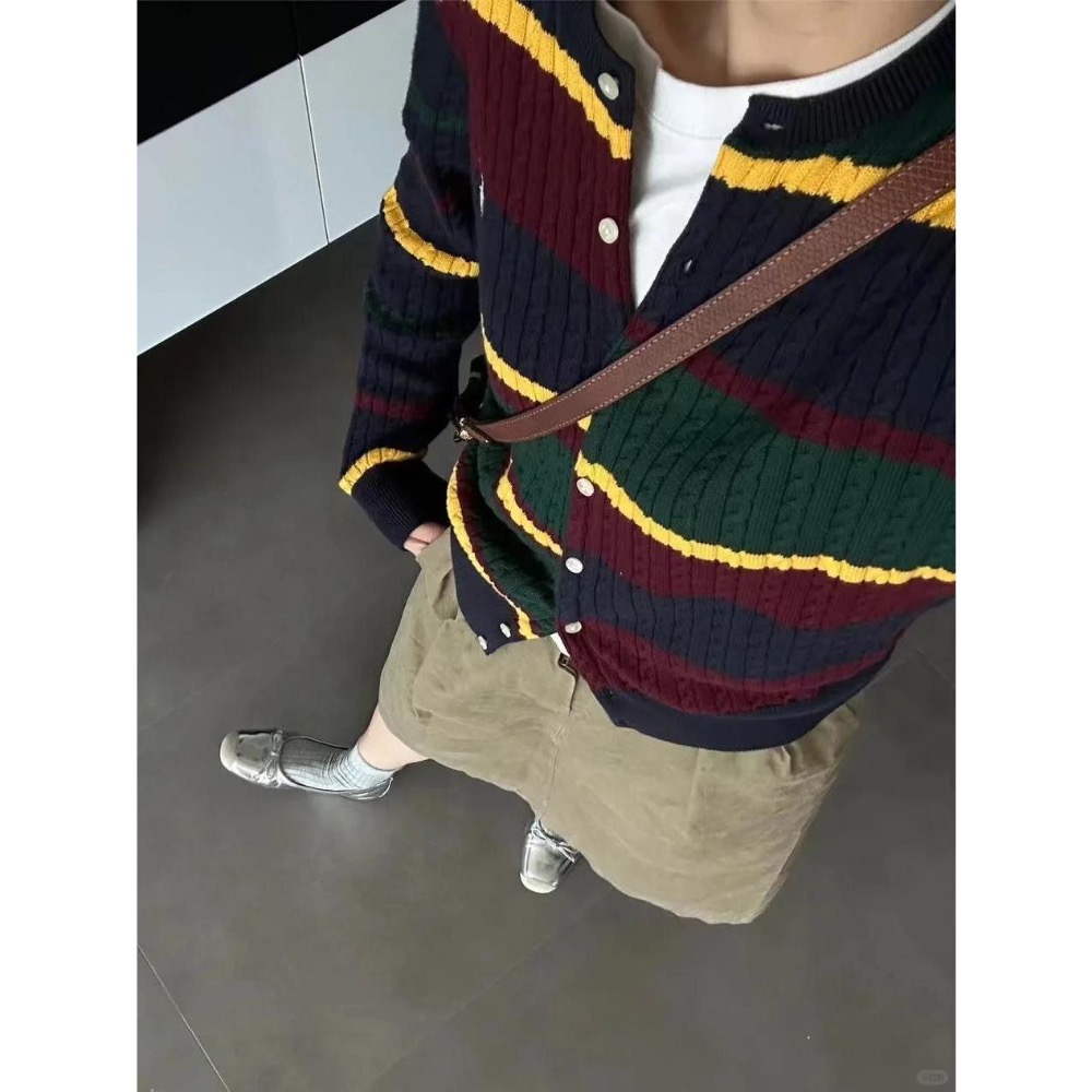 RL polo 針織衫 小外套 毛衣 好氣質小馬標毛衣外套 親子裝 兒童針織開襟衫 溫馨不對稱撞色條紋針織衫 圓領開襟衫-細節圖8