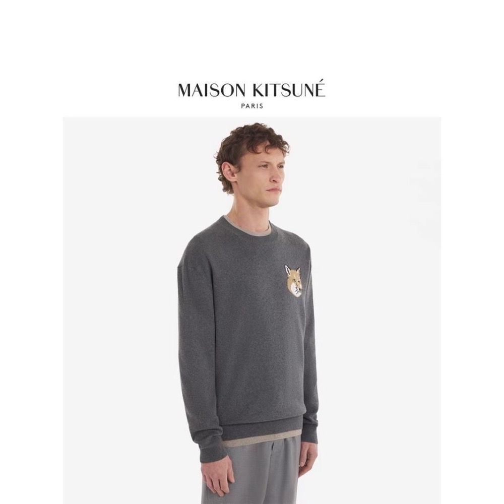 小狐狸針織衫 毛衣 經典MAISON狐狸頭 KITSUNE刺繡寬松潮流 MK狐狸頭提花高領針織衫休閒寬松情侶簡約套頭毛衣-細節圖2