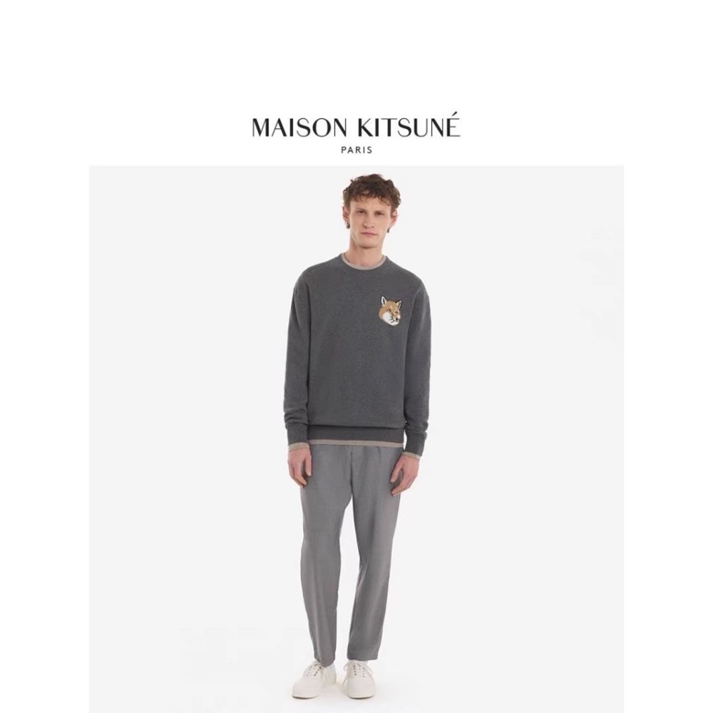 小狐狸針織衫 毛衣 經典MAISON狐狸頭 KITSUNE刺繡寬松潮流 MK狐狸頭提花高領針織衫休閒寬松情侶簡約套頭毛衣-細節圖3