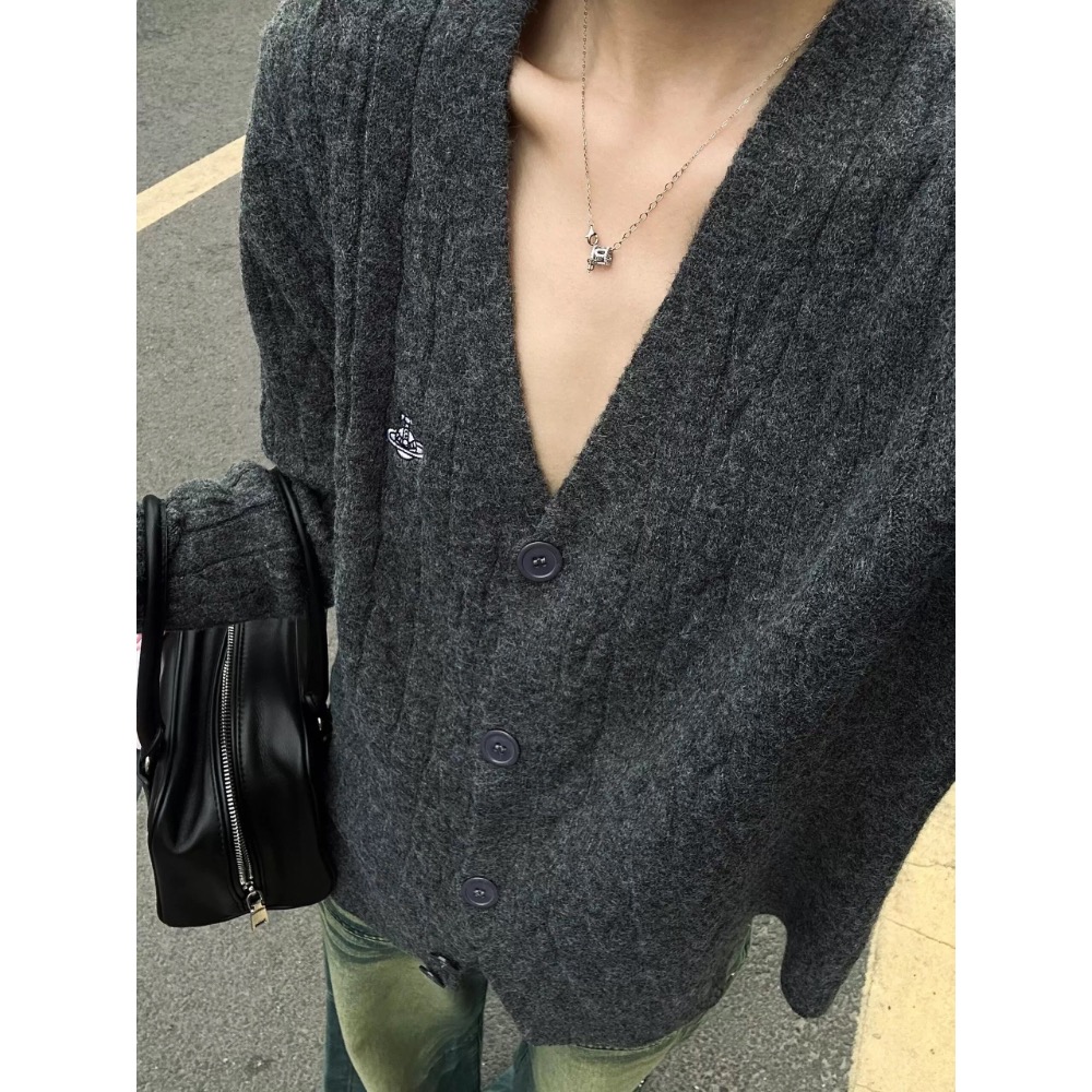 Vivienne Westwood 針織外套 小外套  經典土星標識針織開衫 刺绣羊毛针织V领长袖开襟衫 毛衣外套  一-細節圖4