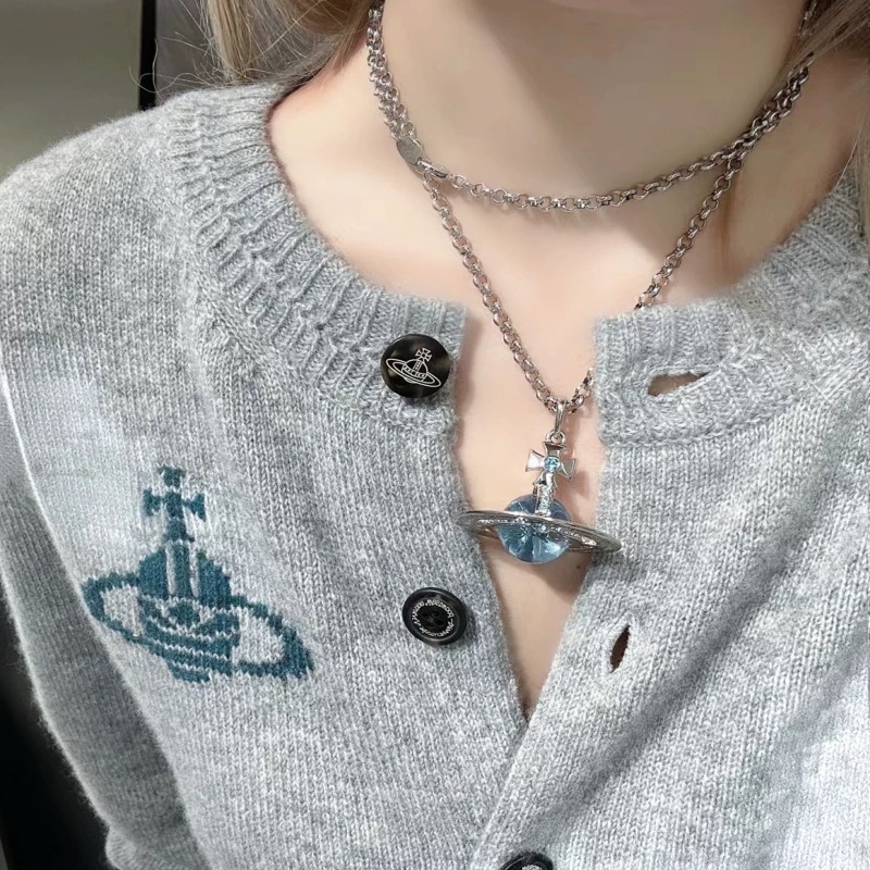 Vivienne Westwood 項鍊 項鏈，大號土星 orb水鑽項鍊鎖骨鏈毛衣鏈 項鍊疊戴百搭 超級美品   顏色可-細節圖4