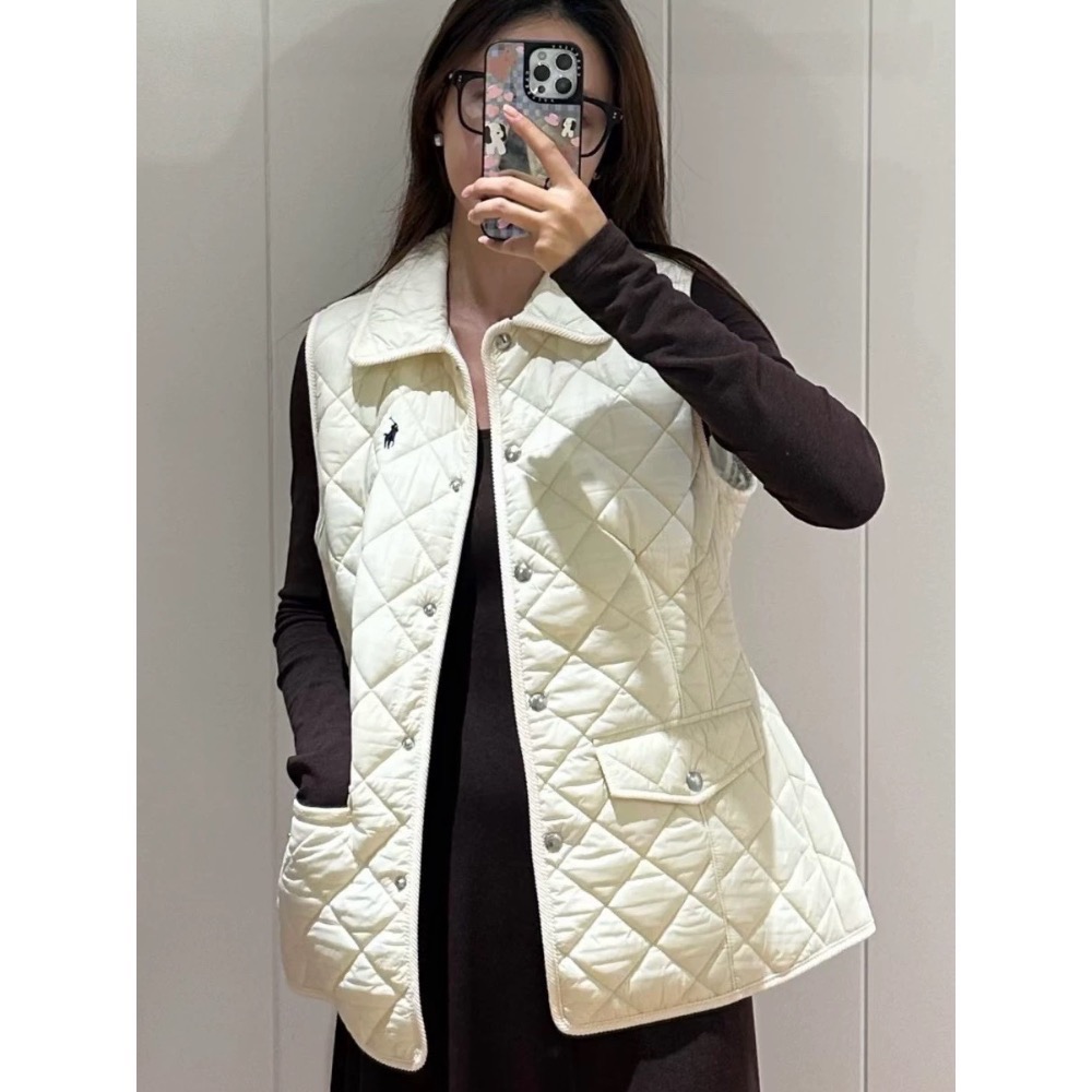 RL polo 背心外套 馬甲 好氣質 四季百搭萬年款 經典小馬標 商務休閒皆宜 柔軟親膚 經典馬標刺繡菱格羽絨馬甲上衣-細節圖3