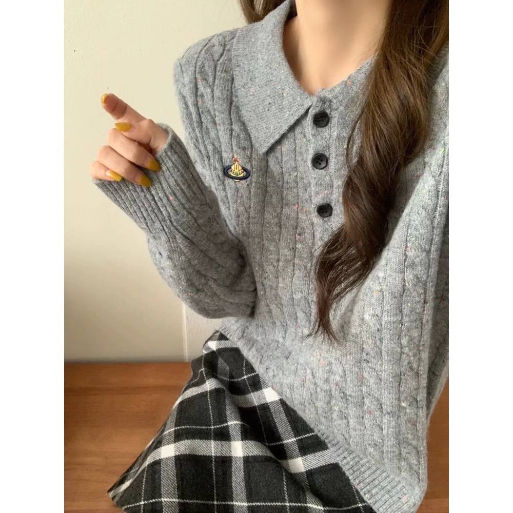 Vivienne Westwood 針織衫 顯瘦針織毛衣上衣  刺繡麻花polo領羊毛針織衫 休閒毛衣 經典土星簡約百搭-細節圖7