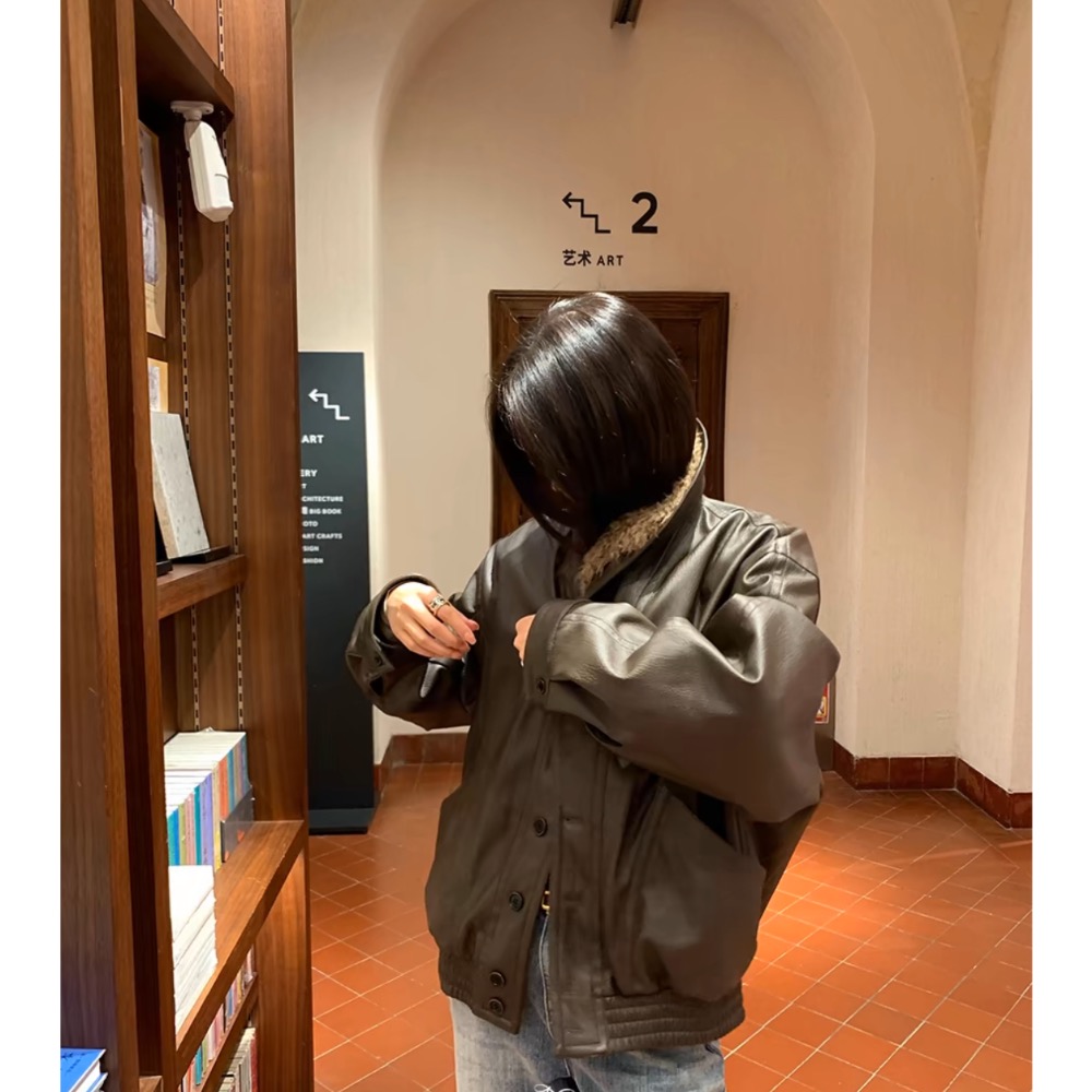 acne studios 皮衣 皮卷毛一體環保皮衣女冬寬松氣質外套夾克 太美了 超級好看！    ✔️ 國際運送約十幾天-細節圖2